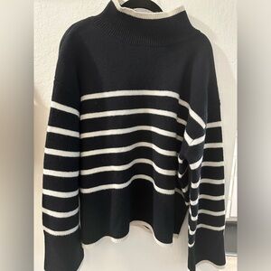 H&M Womens Wool Blend Sweater Mock Neck Striped Oversized Black White M